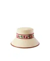 Valentino Garavani Cherryfic Straw Bucket Hat With Leather Trim And Cherryfic Ribbon Woman Natural/s In Brown