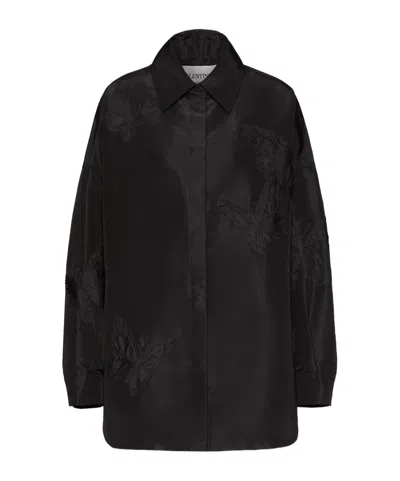 Valentino Embroidered Butterfly Shirt In Black