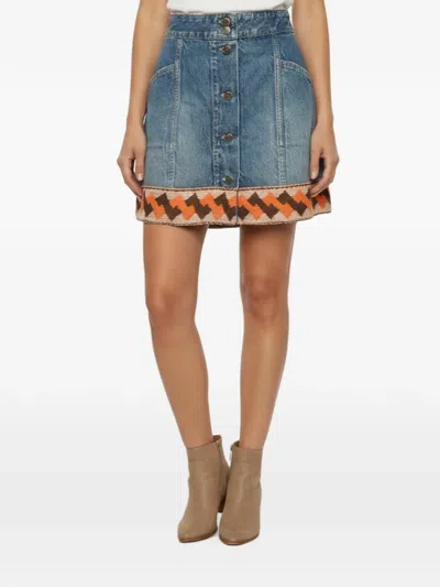 Pre-owned Valentino Embroidered Button-front Mini Skirt In Blue