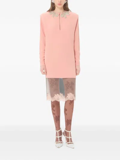 Valentino Embroidered Cady Couture Short Dress In Pink