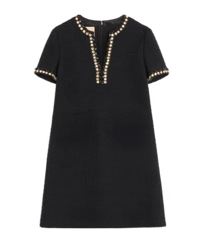 VALENTINO EMBROIDERED CANESTRELLO TWEED SHORT DRESS