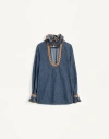 Valentino Womens Embroidered Frilled Cotton-denim Shirt Medium Blue Denim In Denim