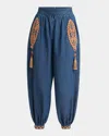 Valentino Balloon Trousers In Embroidered Denim Chambray Woman Denim 42