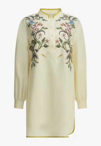 Valentino Embroidered Chemisier Mini Dress In Gold