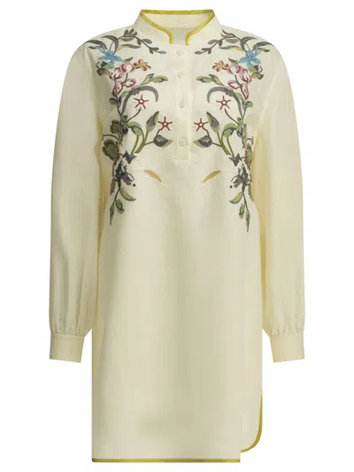Valentino Embroidered Chemisier Short Dress Dresses White In Yellow