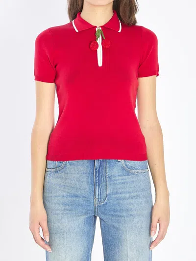 VALENTINO EMBROIDERED CHERRY POLO