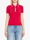 Valentino Cherryfic Top With Polo Collar And Cherry Embellishment In Red