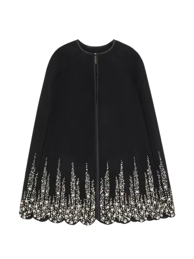 Valentino Embroidered Compact Drap Cape In Black