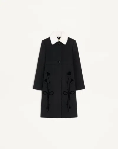 Valentino Embroidered Compact Drap Coat Woman Black/white 38