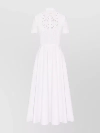 Valentino Embroidered Compact Poplin Midi Dress In White