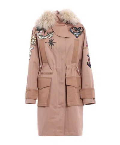 Valentino Embroidered Concealed Zip-front Jacket In Brown