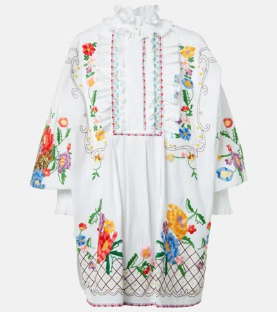 VALENTINO EMBROIDERED COTTON AND LINEN BLOUSE