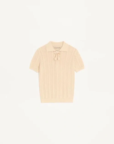 Valentino Embroidered Cotton Knit Polo Woman Ivory Xs In Neutral