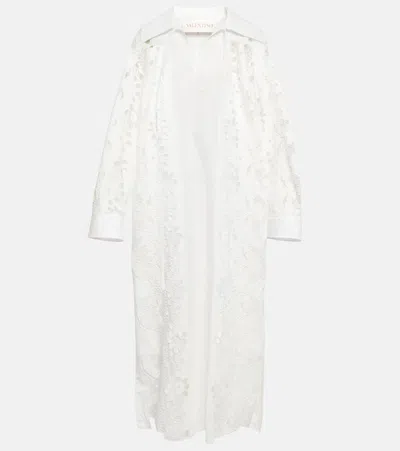 Valentino Embroidered Cotton Midi Dress In White