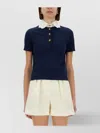 Valentino Garavani Embroidered Cotton Sweatshirt Polo Shirt In Blue