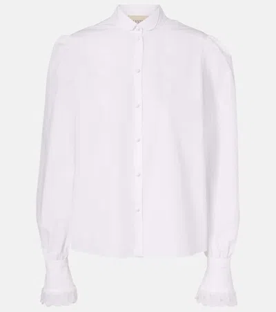 Valentino Embroidered Cotton Poplin Blouse In White