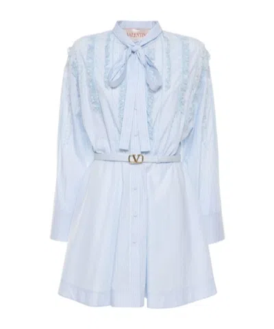 Valentino Embroidered Cotton Poplin Mini Dress In White