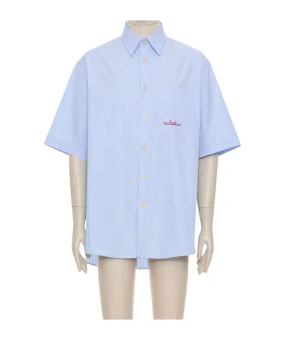 Valentino Embroidered Cotton Shirt In Blue