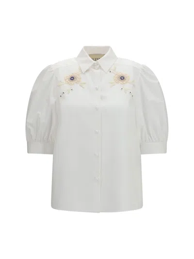 Valentino Embroidered Cotton Shirt In White