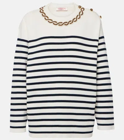 Valentino Striped Jersey With Embroidery And Chain In Black
