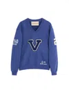 Valentino Blue Sweatshirt With V And Le Chat De La Maison Embroidery