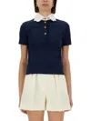 Valentino Garavani Embroidered Cotton Sweatshirt Polo Shirt In Blue