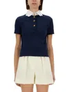Valentino Garavani Embroidered Cotton Sweatshirt Polo Shirt In Blue