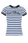 Valentino Womens Striped Embroidered Cotton-jersey T-shirt Avorio Blu
