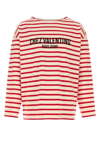 Valentino Cotton T-shirt Striped Embroidery Detail In Red