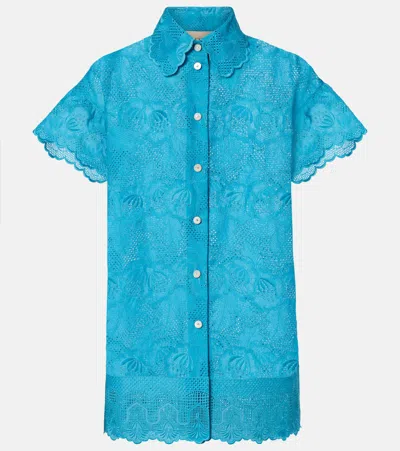 Valentino Broderie Anglaise Cotton Shirt In Blue