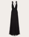 VALENTINO VALENTINO EMBROIDERED CREPE COUTURE LONG DRESS WOMAN BLACK 44