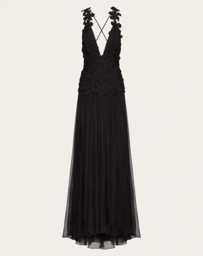 Valentino Embroidered Crepe Couture Long Dress Woman Black 40