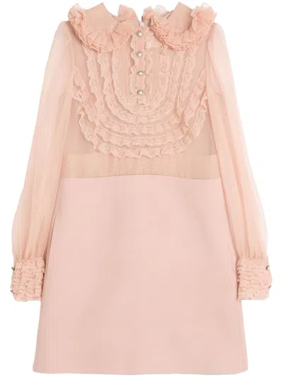 VALENTINO EMBROIDERED CREPE COUTURE MINI DRESS