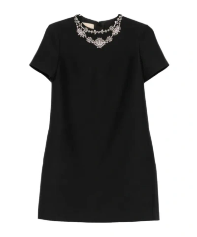 Valentino Embroidered Crepe Couture Short Dress In Black