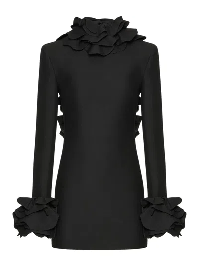 VALENTINO EMBROIDERED CREPE COUTURE SHORT DRESS