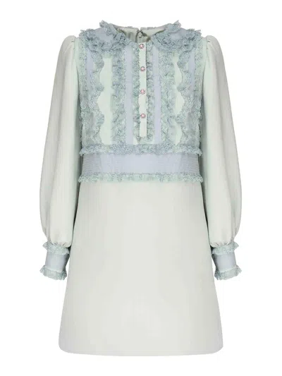 Valentino Embroidered Crepe Couture Short Dress In Blue