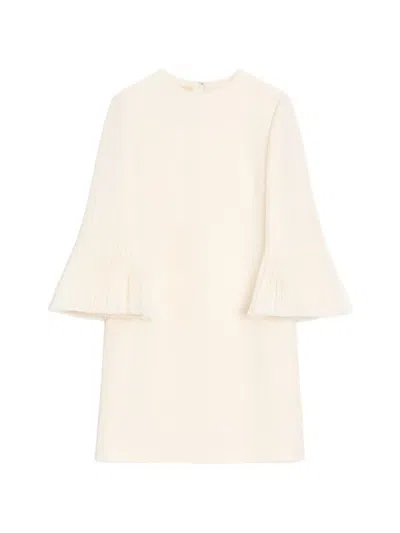 Valentino Garavani Embroidered Cuff Mini Dress With Tailored Pockets And Couture Zip In White