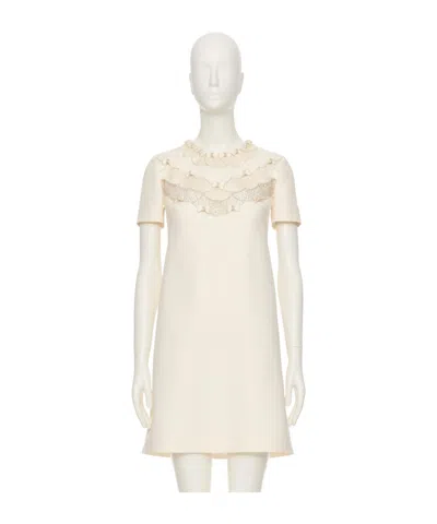 Valentino Embroidered Crepe Couture Short Dress In White