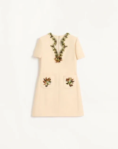 Valentino Embroidered Crepe Couture Short Dress Woman Birch 48 In Neutral