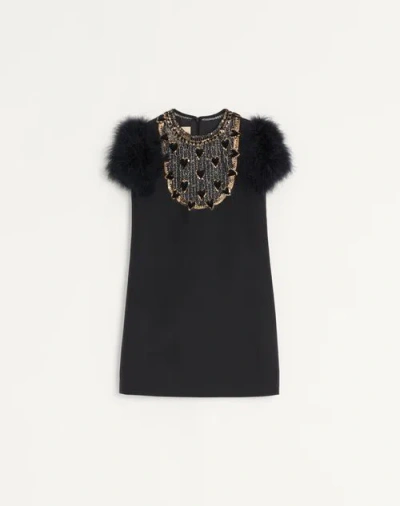 Valentino Embroidered-hearts Mini Dress In Black