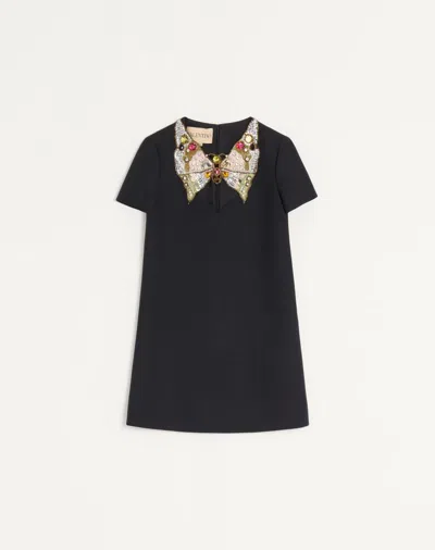 Valentino Embroidered Crepe Couture Short Dress Woman Black/multicolour 46