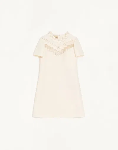 Valentino Embroidered Crepe Couture Short Dress Woman Ivory 46 In Neutral