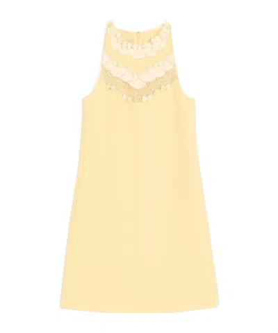 Valentino Embroidered Crepe Couture Short Dress In Yellow