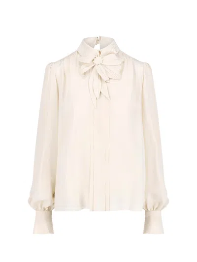 Valentino Embroidered Crêpe De Chine Shirt In Neutral