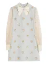 Valentino Wool-silk Embroidered Mini Dress In Blue
