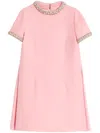 Valentino Embellished Wool And Silk-blend Crepe Mini Dress In Pink