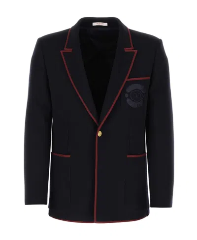 Valentino Embroidered-crest Tailored Blazer In Blue