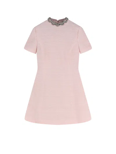 Valentino Embroidered Crinkle Cotton Tweed Mini Dress In Neutral