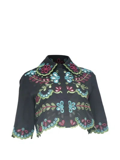 Pre-owned Valentino Embroidered Cropped Shirt In Black
