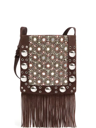 Valentino Garavani Garavani Nellcôte Embroidered Shoulder Bag With Fringes Woman Multicolour/testa D In Brown
